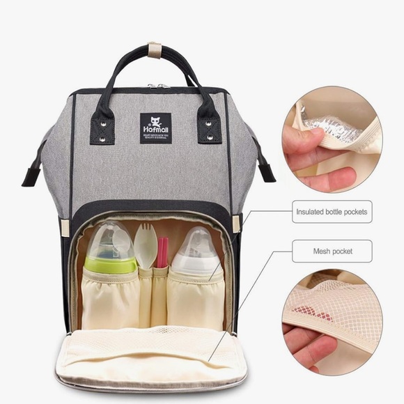 Hafmall black and grey cloth backpack diaper bag - Picture 4 of 15